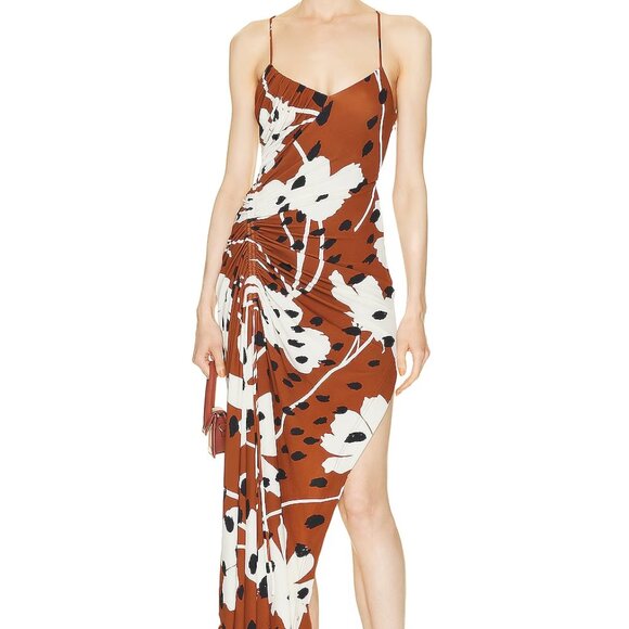 Monse Brown Floral Print Dress w/ Cascade Hem - Unworn - Picture 1 of 5
